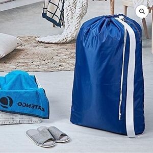 HOMEST Blue Nylon Laundry Bag with Strap Jumbo Machine Washable Laundry Backpack